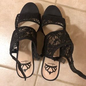 Almost new Black Lace Wedges Size 11